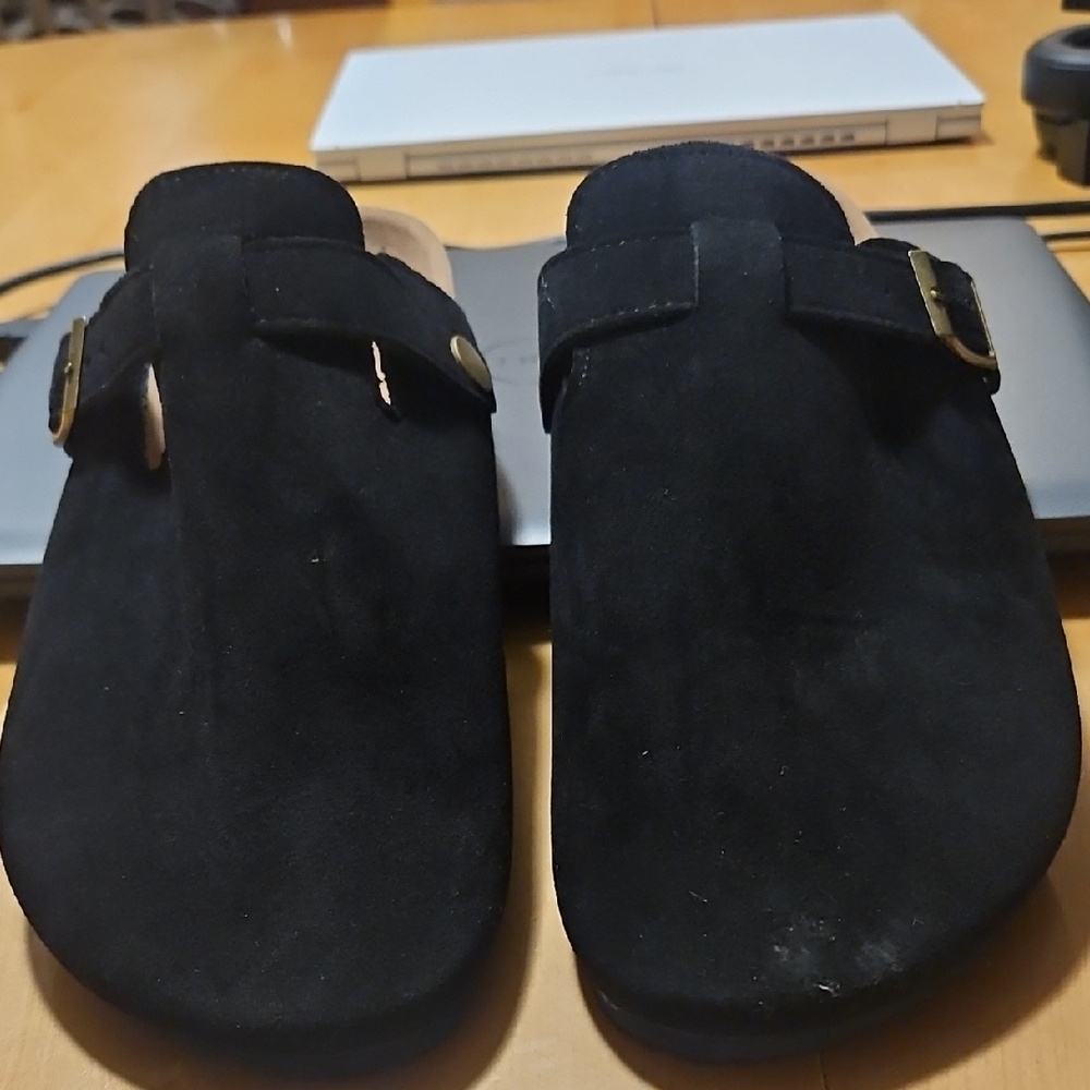 Black Suede Slip-On Sandals